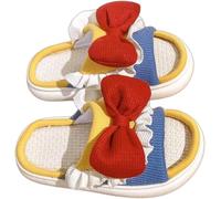 Hecatombic Zapatillas De Lino Para El Hogar Con Punta Abierta Y Lazo Dulce Y Lindo Para Mujer Moda Informal Bloqueo De Color Antideslizantes Transpirables Para Dormitorio Interior (Rojo,40-41)