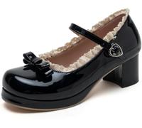 Hecatombic Zapatos De Plataforma con Tacones Gruesos para Mujer, Estilo Kawaii, con Encaje Y Mariposas Lolita (Negro,36)