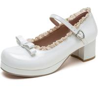 Hecatombic Zapatos De Plataforma con Tacones Gruesos para Mujer, Estilo Kawaii, con Encaje Y Mariposas Lolita (Blanco,39)