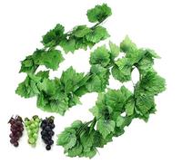 Hecaty 12 hebras de vides Artificiales de UVA Falsas con 3 Cuerdas de Uvas, Planta Colgante, Guirnalda de Hojas Grandes para Boda, Fiesta, Tienda, decoración del hogar, Interiores y Exteriores (UVA y