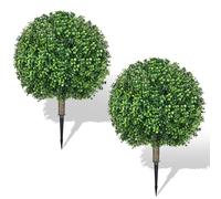 Hecaty Plantas Artificiales de boj Exterior 65 cm: Paquete de 2 Topiarios Artificiales con Pica de Tierra - Resistente a Los Rayos UV, Plantas Artificiales Decorativas para Interior, Porch y Jardin