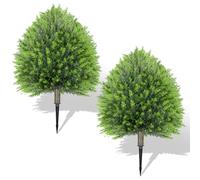 Hecaty Plantas Artificiales de Cedro Exteriores 65 cm: Paquete de 2 Topiarios Artificiales con Pica de Tierra, Resistente a Los Rayos UV, Plantas Artificiales Decorativas para Interior, Porch y Jardin