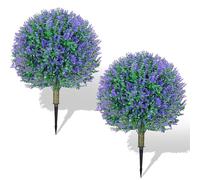 Hecaty Plantas Artificiales de Lavanda Exteriores 65 cm: Paquete de 2 Topiarios Artificiales con Pica de Tierra, Resistente a Los Rayos UV,Plantas Artificiales Decorativas para Interior,Porch y Jardin