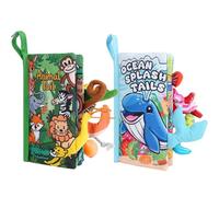 HECCEI Libro Bebé de Tela Sensorial, Interactivo Juguetes Bebes para 0, 3, 6, 12 Meses con Animales, Sonidos y Cola para Morder Educativo para Recién Nacido, Niña y Niño (Libro Bebé Océano y Selva)