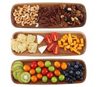 hecef Bandeja Madera, 3 Piezas Bandejas para Servir con Labio Ranurado, 33 * 11.5 * 0.8cm Bandejas Decorativas Pequeña para Cocina y Baño, Bandeja Rectangular para Aperitivo, Fruta, Snack y Postre