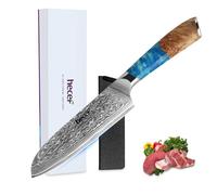 hecef cuchillo japonés profesional 18 cm, acero de damasco 67 capas, mango ergonómico de resina, afilado y duradero, cuchillo santoku damasco con protector de hoja, para chefs y amantes de la cocina
