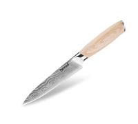 hecef Cuchillo Multiusos 13cm Acero - Mango Ergonómico Pakkawood, Patrón Damasco Láser, Afilado & Versátil, Para Fruta Verdura Bocadillos, Preciso en Cada Uso
