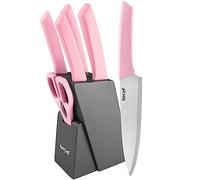 hecef Cuchillos Cocina, 7 Piezas Juego de Bloques Cuchillos Cocina con Hoja de Acero Inoxidable y Mango Ergonómico, Set de Cuchillos Cocina para Picar, Rebanar, Cortar en Dados y Cortar (Rosado)