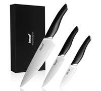 hecef Juego de Cuchillos de Cocina Profesional, 3 Piezas Set Cuchillos Cocina de Acero Inoxidable con Mango ABS Negro y Caja de Regalo| Cuchillo Pelador, Cuchillo Multiusos y Cuchillo Chef