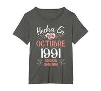 Hecha En Octubre 1991 Mujer Regalo 35 Años Cumpleaños Camiseta, Mujer Tallas Grandes, Asfalto, 4XL Grande