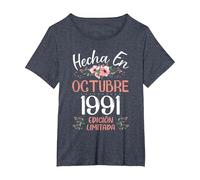 Hecha En Octubre 1991 Mujer Regalo 35 Años Cumpleaños Camiseta, Mujer Tallas Grandes, Azul Jaspeado, 1XL Grande