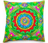Hecho a mano 60x60 cm Fundas de cojín decorativas de cachemira, Suzani Mandala de algodón, con lentejuelas bordadas, estilo boho para decoración del hogar, al aire libre, funda de 60x60 cm vegana