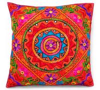 Hecho a mano 60x60 cm Fundas de cojín decorativas de cachemira, Suzani Mandala de algodón, con lentejuelas bordadas, estilo boho para decoración del hogar, al aire libre, funda de 60x60 cm vegana