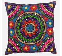 Hecho a mano 60x60 cm Fundas de cojín decorativas de cachemira, Suzani Mandala de algodón, con lentejuelas bordadas, estilo boho para decoración del hogar, al aire libre, funda de 60x60 cm vegana