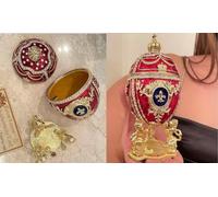 Hecho a mano de 5 estrellas imperial ruso Fabergé caja de baratijas rojo rubí Navidad buena suerte adorno Año Nuevo mamá jubilación regalo para madre decoración de oro puro 300 diamantes de cristal