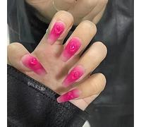 Hecho a mano desgaste pieza de uñas conjunto terminado Pequeño Libro rojo rosa rojo amor escalera gradiente extraíble parche de uñas al por mayor (Color : S)