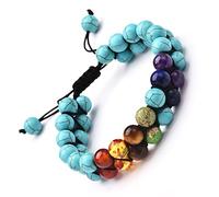 Hecho a mano DIY Yoga Seven Chakra Piedra de lava natural Pulsera tejida Hombres Mujeres Joyería Multicapa 7 Chakra Charm Bracelet, azul