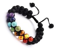 Hecho a mano DIY Yoga Seven Chakra Piedra de lava natural Pulsera tejida Hombres Mujeres Joyería Multicapa 7 Chakra Charm Bracelet, lava