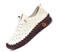Hecho a Mano Tendón Suela Blanda Mocasines para Mujer Cómodo Piel Slip On Low Top Ergonomía Piso Zapatillas Antideslizante Transpirables Ligeras Juanetes Zapatos (Color : Weiß, Size : 38 EU)