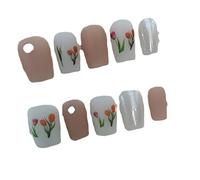 Hecho a mano usando uñas primavera tulipán fresco exfoliante uñas postizas removibles y reutilizables (color: A, tamaño: S)