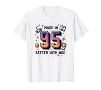 Hecho en 95 Better with Age Birthday Gift Retro Gaming Camiseta, Hombre, Blanco, S