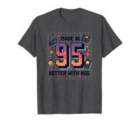 Hecho en 95 Better with Age Birthday Gift Retro Gaming Camiseta, Hombre, Jaspeado Oscuro, S