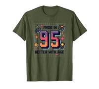 Hecho en 95 Better with Age Birthday Gift Retro Gaming Camiseta, Hombre, Verde Oliva, 3XL