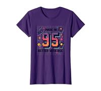 Hecho en 95 Better with Age Birthday Gift Retro Gaming Camiseta, Mujer, Morado, M