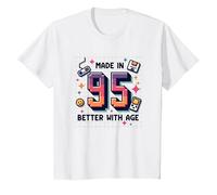 Hecho en 95 Better with Age Birthday Gift Retro Gaming Camiseta, Niños, Blanco, 3 años