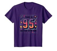 Hecho en 95 Better with Age Birthday Gift Retro Gaming Camiseta, Niños, Morado, 8 años