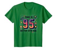 Hecho en 95 Better with Age Birthday Gift Retro Gaming Camiseta, Niños, Verde Kelly, 3 años