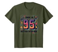 Hecho en 95 Better with Age Birthday Gift Retro Gaming Camiseta, Niños, Verde Oliva, 4 años