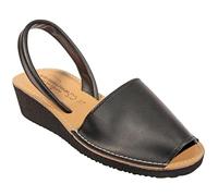 HECHO EN ESPAÑA Sandalias Ibicencas, Menorquinas de Piel con Cuña, 4 cm de Altura, Ibicencas de Verano, Cuero, Suela Ligera (NEGRO CUÑA, Sistema tallas calzado EU, Adulto, Números, mediano, 39)