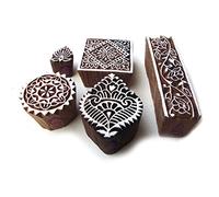 Hechos a mano Cuadrado y Borde Patrón Madera Impresión Bloques (Set de 5)