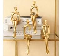 HechoVinen Juego de 4 estatuas de pensador, escultura de lectura de resina noble, esculturas abstractas doradas como estatuas modernas para decoración del hogar, decoración de estantería, salón