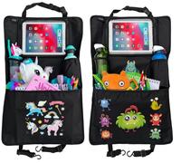 HECKBO 2x Organizador infantil para respaldo de asiento con bolsillo ajustable para tablet, almacenamiento para accesorios - Monstruo + Unicornio - 70x45 cm - red de almacenamiento