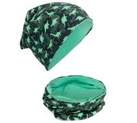 HECKBO Set Beanie & Bufanda Tubular Infantil - Dinosaurio - Gorro Reversible - 2-8 Años - Mezcla de Algodón - Apto para Casco de Bicicleta (48-54 cm)