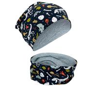 HECKBO Set Beanie Sello Dino Esqueleto & Bufanda - Gorro Reversible 2-8 Años - Algodón Transpirable - Contra Viento & Frío - Beanie para Niños (48-54 cm)