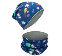 HECKBO Set de Gorro Astronauta & Bufanda Tubular - Gorro Reversible para Niños 2-8 Años - 95% Algodón - Invierno Infantil (48-54 cm)