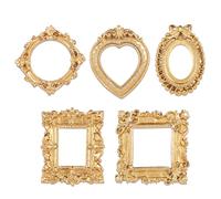 Heclia Marco de fotos de resina vintage, 5 unidades, mini marcos de fotos dorados, pequeños adornos antiguos, exhibición de joyas, ovalados, rectangulares, góticos, soporte de fotografía para