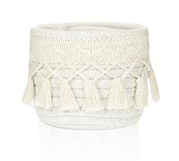 Heclia Soporte para pinceles de maquillaje de macramé, organizador de gafas de ganchillo para la mesita de noche, pinceles, mini cesta de almacenamiento, boho occidental, dormitorio, mesita de noche