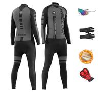 HECLOK Equipación Profesional para Ciclismo Invernal - Conjunto Térmico con Maillot y Culotte de Gel | con Guantes y Gafas Máxima Protección (TYP-2,5XL)