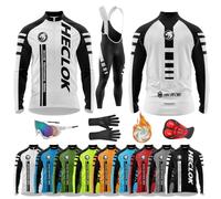HECLOK Maillot de Ciclismo de Invierno para Hombre | Conjunto Térmico con Culottes Antiviento de Gel 9D | Equipación Bicicleta MTB y Carretera (TYP-9,L)