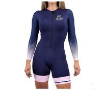 HECLOK Mono Ciclismo Mujer Manga Larga Transpirable - Body Triathlon Combinado Bici y Carrera para Carretera, Mono Integral Una Pieza | Badana Profesional | Tejido Elástico Secado Rápido (Set-1,3x_l)