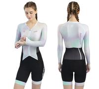 HECLOK Mono Ciclismo Mujer Manga Larga Transpirable - Body Triathlon Una Pieza para Carretera y Triatlón, Badana Alta Densidad | Secado Rápido | UPF 50+ | 2 Bolsillos (Set-4,x_l)