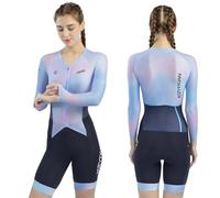 HECLOK Mono Ciclismo Mujer Manga Larga Transpirable - Body Triathlon Una Pieza para Carretera y Triatlón, Badana Alta Densidad | Secado Rápido | UPF 50+ | 2 Bolsillos (Set-1,m)