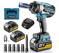 HECUSAM Llave de Impacto inalámbrica sin escobillas, Par máximo de 1500 N.m, 1/2" llave de impacto con Batería de 2x4.0Ah, Cargador Rápido, Atornillador de impacto con 5 vasos para coche y hogar