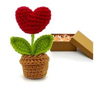 HeDaKang Regalos para mujeres, flores de ganchillo, cumpleaños, día de la madre, familias, niños, amigos, planta artificial de punto hecha a mano, para salón, oficina, coche, decoración (rojo)