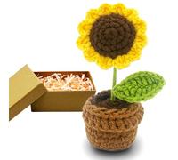 HeDaKang Regalos para mujeres Flores de ganchillo Cumpleaños para familias, amigos, colegas, girasoles hechos a mano, planta artificial, regalo de despedida, decoración de coche de oficina