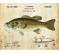 Heddon Señuelo de pesca de lubina grande decoración póster arte de pared letrero de estaño decoración cartel de metal 8 x 12 pulgadas